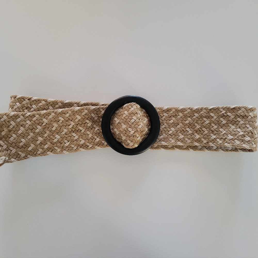 ZARA Woven Tan Belt with Dark Brown Buckle
